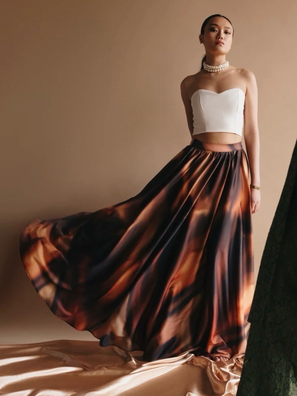 Jamil Mera Skirt - Brown and Orange Swirl Maxi NWT - M